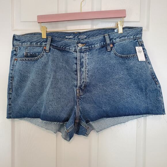 Old Navy Sky-hi A-line Jean Shorts Raw Hem Medium Blue Wash Size 20 - Picture 4 of 10
